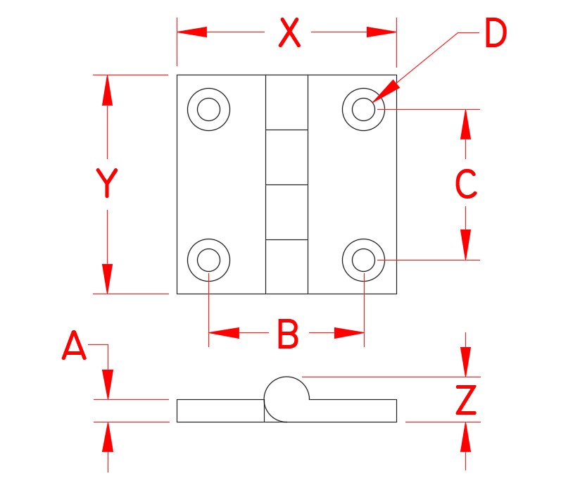 Stainless Steel Heavy Duty Butt Hinge, S3821-0040, S3821-0050, Line Drawing Stainless Steel Heavy Duty Butt Hinge, S3821-0040, S3821-0050, Line Drawing